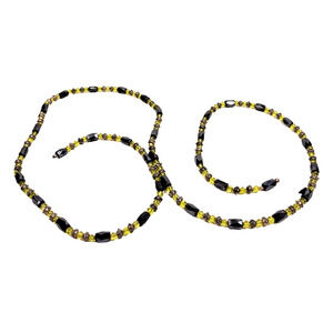 Vintage Hematite Magnetic Bracelet Necklace Black Silver Green Beads 36" Long